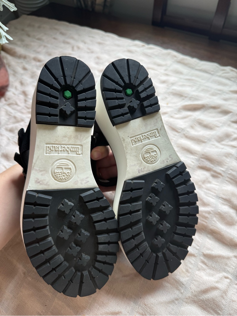 Timberland Black Platform Wedge Sandals with White Sole - Picture 9 of 9